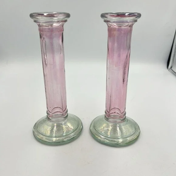 Fiesta Glass Made‎ In Spain Vases Candle Holders Set Of 2 Purple Iridescent