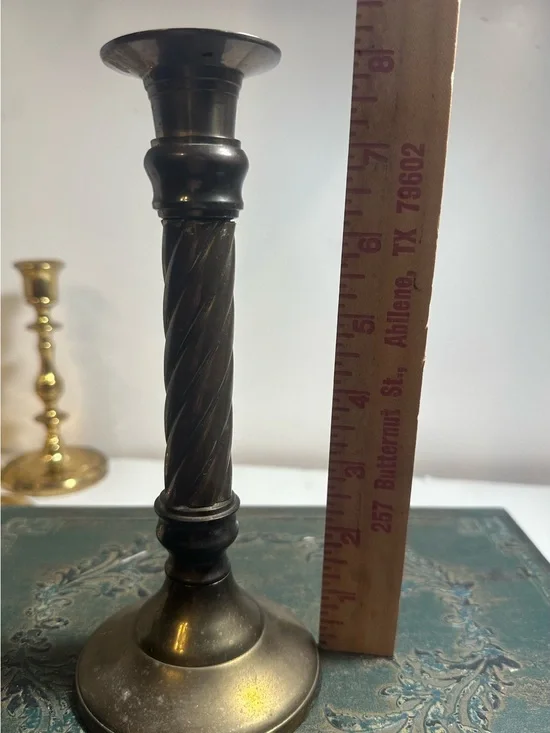 Twisted Stem Brass Candlestick - Antique Brass Finish