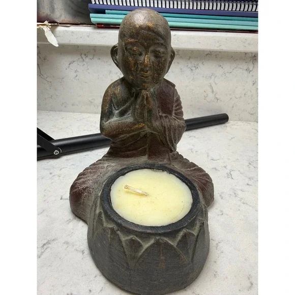 Praying Monk Buddha‎ Citronella Candle Holder Fresh Lime Scented Outdoor Decor