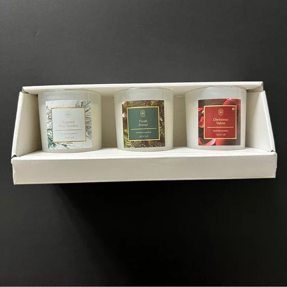 Threshold Holiday Votive Candle Trio with White, Green, Red Accents
