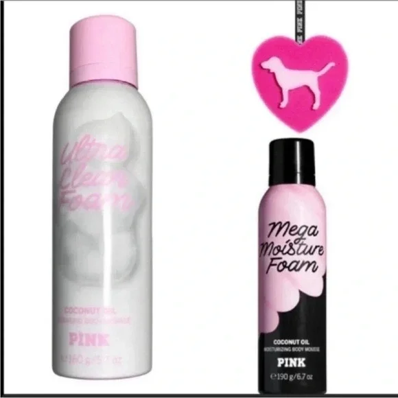 NWT PINK VS Shower Set Coconut Oil Foam & Sponge