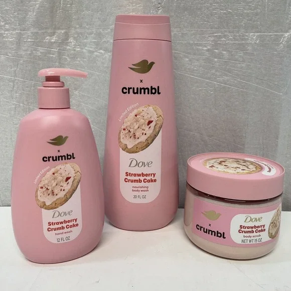 Dove x Crumbl Strawberry Crumb‎ Cake Hand Wash Body Wash Body Scrub Gift Set
