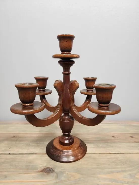 Vintage Charles Lesters Wooden Carved Candleabra 5 Taper 13