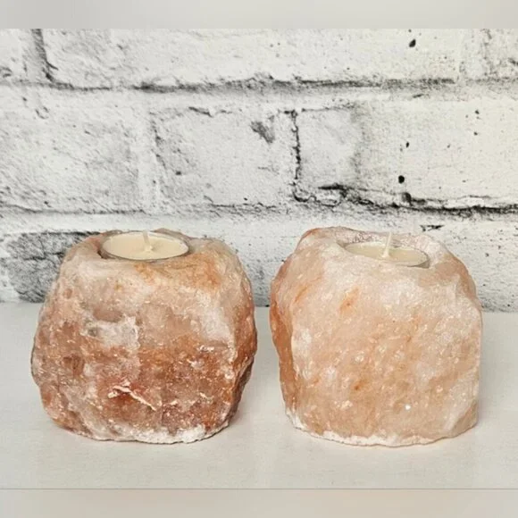 Himalayan Salt Rough Natural Crystal Rock Candle Holder Set