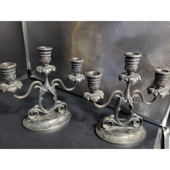 Pairpoint Baroque Rococo Silvered Bronze Trio Ornate Candleabras Candlesticks