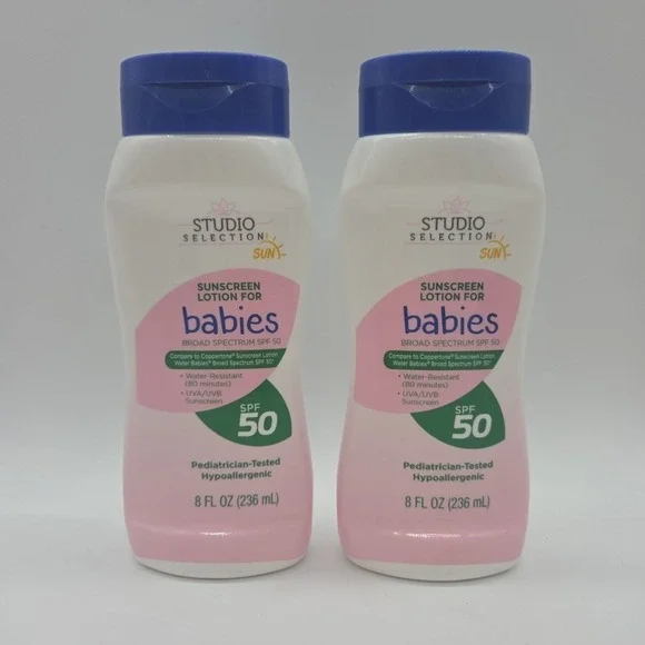 NEW Lot of 2 Studio Selection SPF 50 Sunscreen Lotion For Babies Exp 11/26 8oz