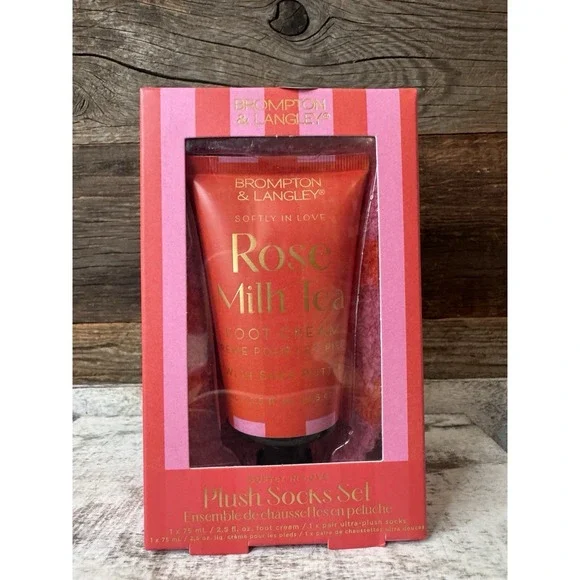 Brompton & Langley Rose Milk‎ Tea Foot Cream 2.5oz Gift Pack With Socks New