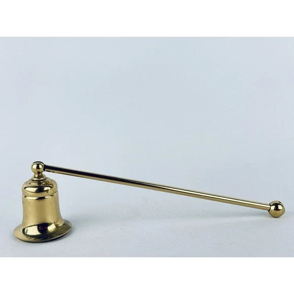 Vintage Golden Solid Brass Candle Extinguish Snuffer Bell w/ Short Handle