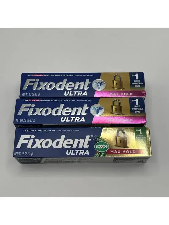 Fixodent ULTRA Max Hold Denture CREAM 2.2oz (3 Pack)