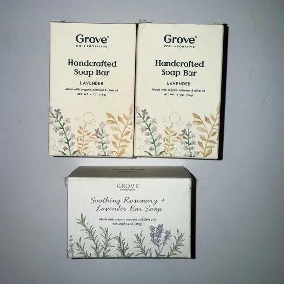 Grove Collaborative Handcrafted Bar Soap Lot of 3 Lavender & Rosemary 4oz Each