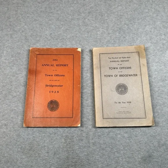 Lot Of 2 Town Reports 1938 1939 Bridgewater MA Some Discoloration 38‎ Ripped Cvr