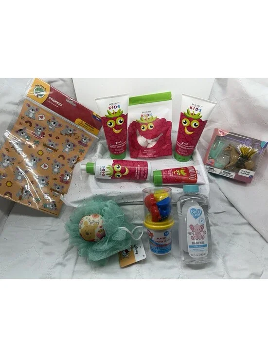Kids Bath & Activity Gift Bundle Bolero Smurfs Baby Oil Stickers Toys 13 Pc New