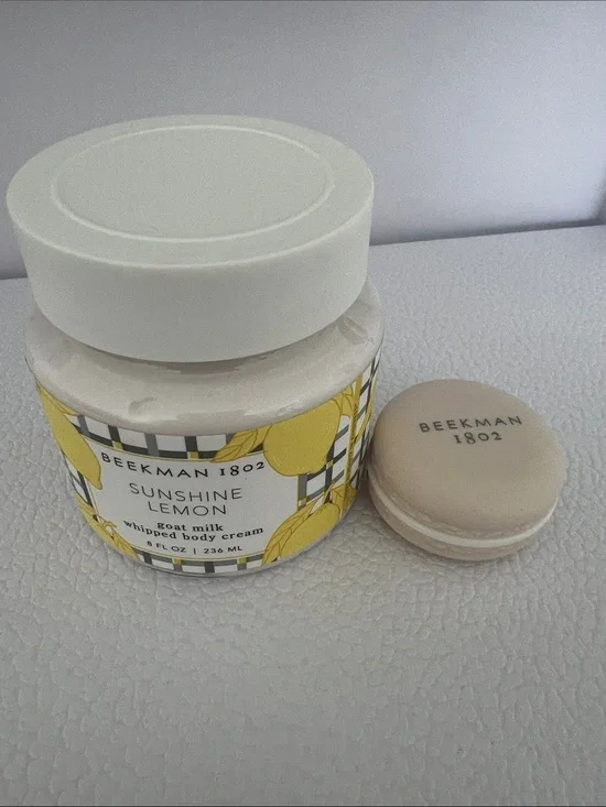 Beekman 1802 Sunshine Lemon Whipped Body Cream full size + mini vanilla Lip Balm