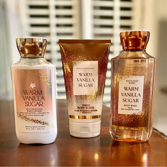 NWT, Bath & Body Works, Warm Vanilla Sugar Trio- Body Lotion, Wash and Scrub