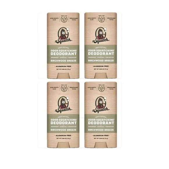 4x Dr SQUATCH Natural Deodorant Birchwood Breeze Charcoal 2.65 Oz Aluminum Free