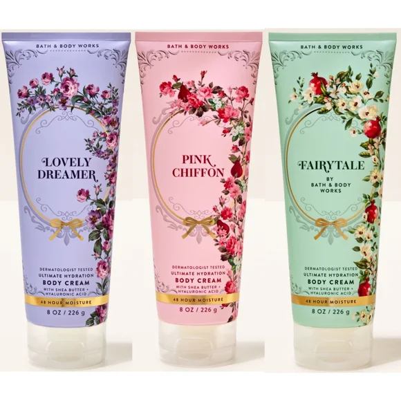Bath Body Works Body Cream Set of 3 NEW: Lovely Dreamer, Pink Chiffon, Fairytale