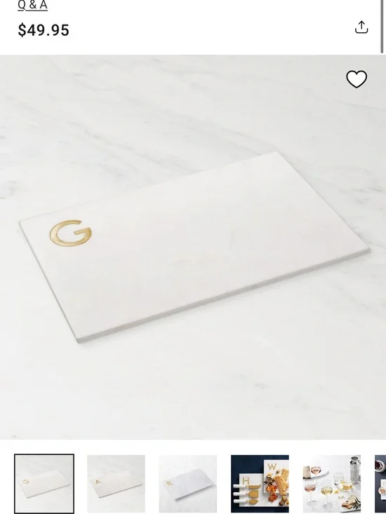 Williams Sonoma White Marble Serving Board with Gold 'G' Accent