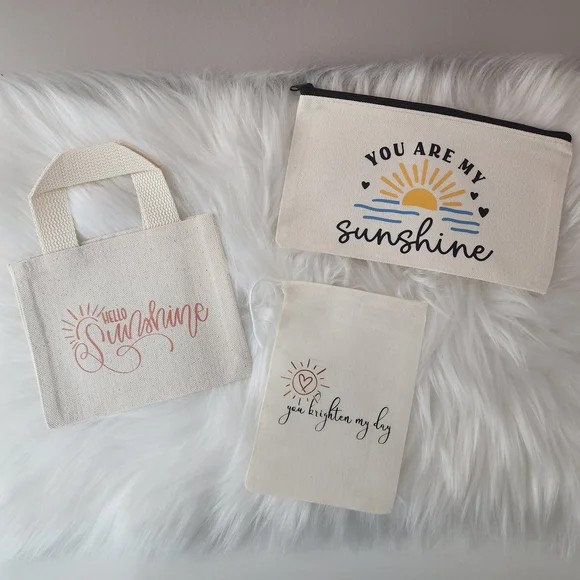 Set of 3 Canvas Bags with Inspirational Prints You Are My Sunshine