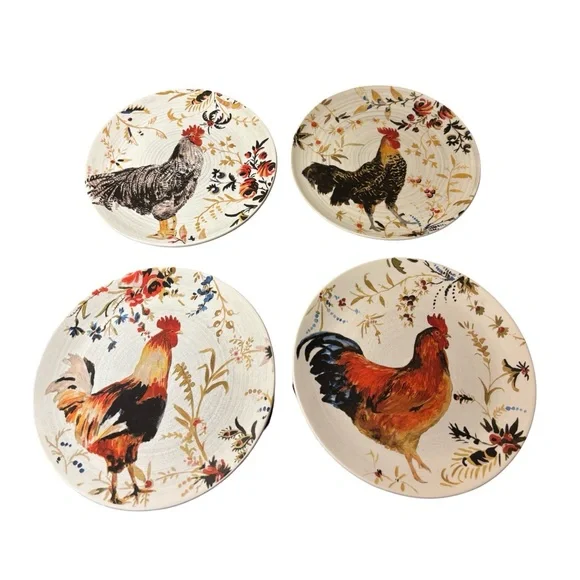 VTG Williams Sonoma Rooster Francais‎ Colorful Rooster Decorative Dessert Plates
