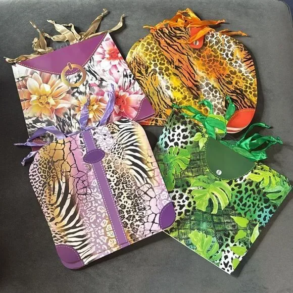 Jungle Themed Handbag Gift Bags 12 Pack Ribbon Handles 4 Designs NEW
