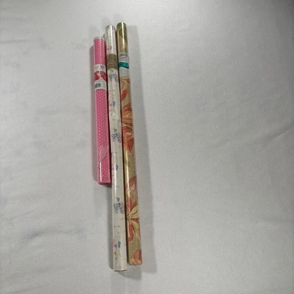 Hallmark Hazel & Ruby‎ Gift Wrap Bundle 3 Rolls Pink Floral Gold Excellent New