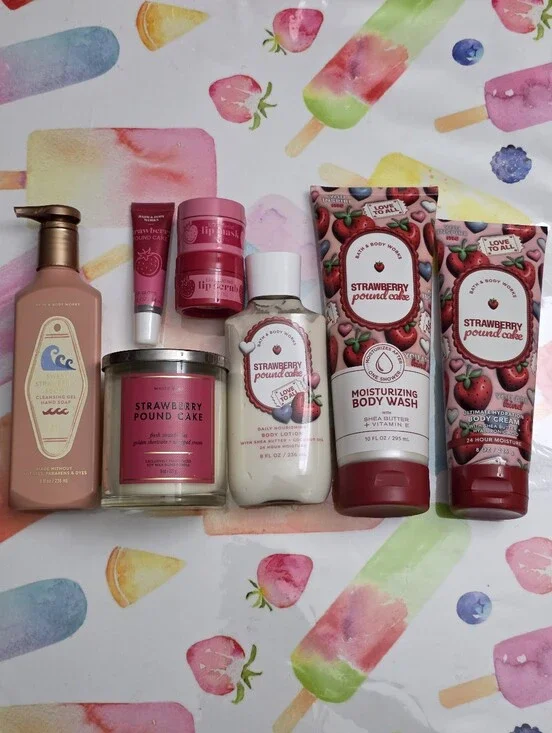 Bath & Body Works Strawberry Pound Cake 8 Piece Collection Set New RARE