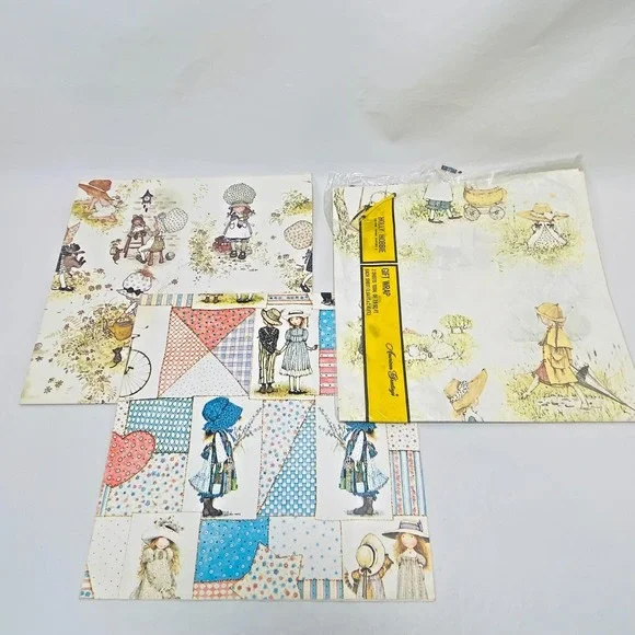 Vintage Gift Wrap Lot of 3 Holly Hobbie Hallmark Wrapping Paper Scrapbook‎