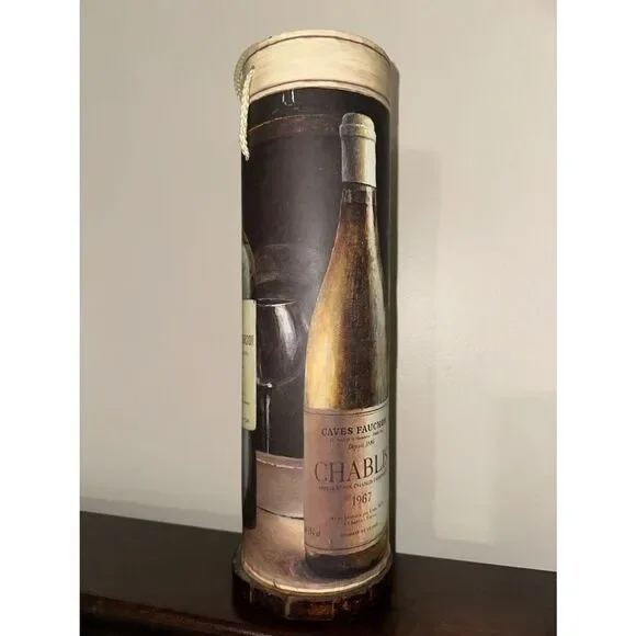 F. de Villeneuve vintage 1967 Caves Fauchon Chablis wine gift storage tube