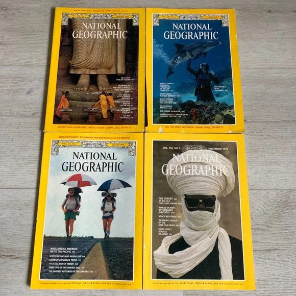 Vintage National‎ Geographic 1979 Magazine Lot of 4 with Humpback Whale Record