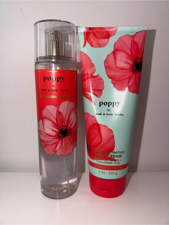 Poppy by Bath & Body Works - Red Floral Fragrance Mist & Body Cream Set