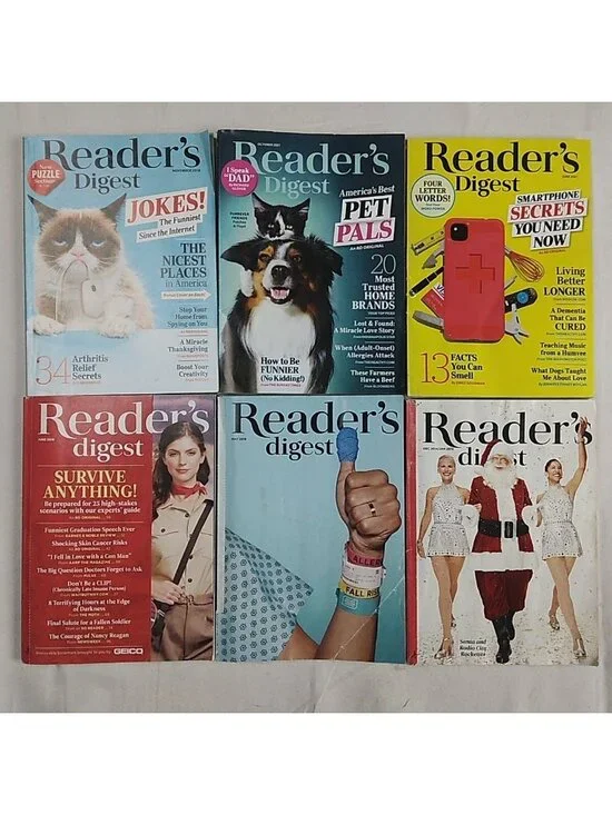Lot of 6 Reader's Digest Magazines 2015-2018-2021 Advice Inspiration Health Fun