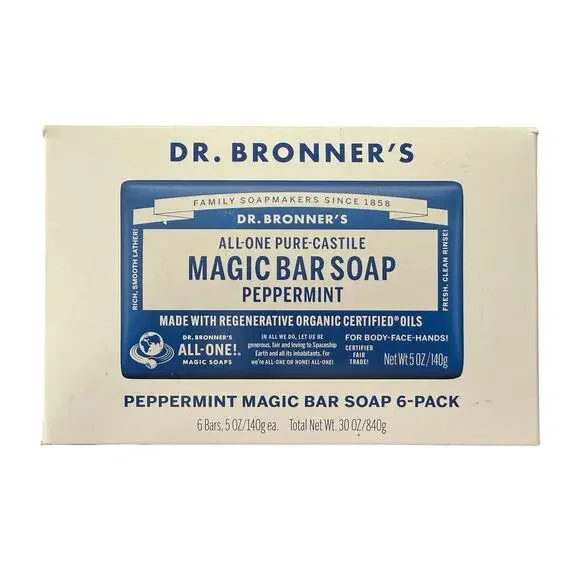 Dr. Bronner's All-One Pure-Castile Peppermint Magic Bar Soap 6-Pack 5 oz Bars