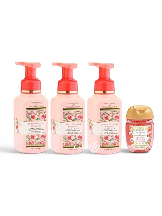 3X BBW x Vera Bradley PEACH BLOSSOM Foaming Hand Soap 8.75 fl oz Set Bundle