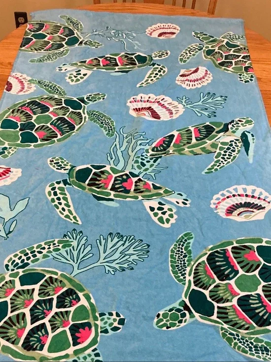 Vera Bradley Sea Turtle Beach Towel in Aqua, Green & Pink
