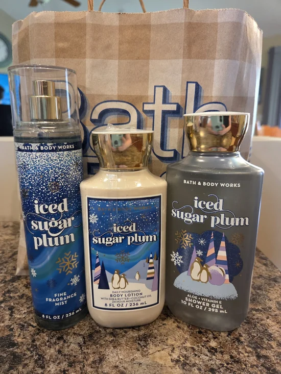 Bath & Body Works Iced Sugar Plum Body Care Set - Blue, White, Gray, Gold