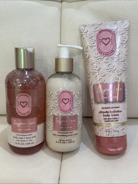 Bath and Body Works Rose Vanilla  Wash, Lotion and Cream 3 Pieces Set Full Size