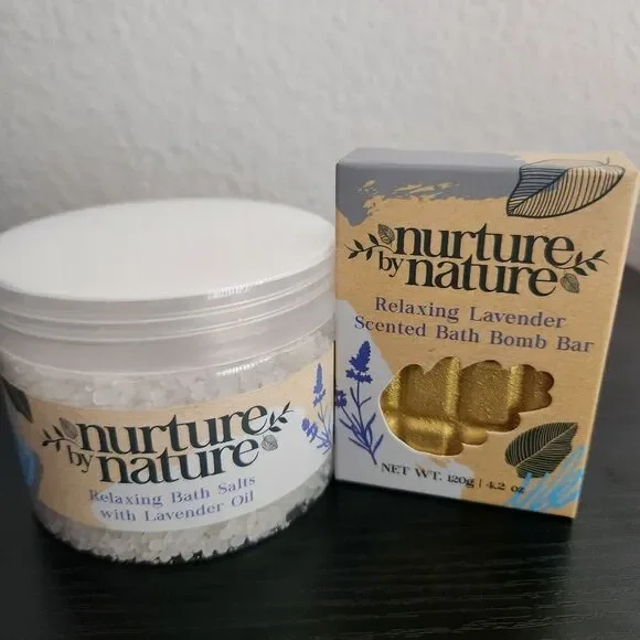 Nurture by Nature Bath Bundle Bath Salts & Bath Bomb Bar Lavender Scented