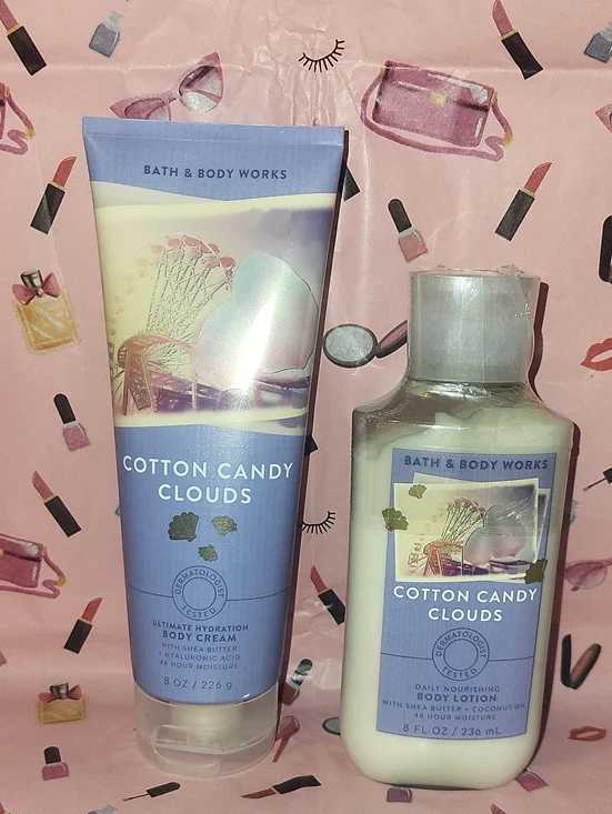 Bath & Body Works Cotton Candy Clouds 2 Pc. Set Body Cream & Body Lotion NEW FS
