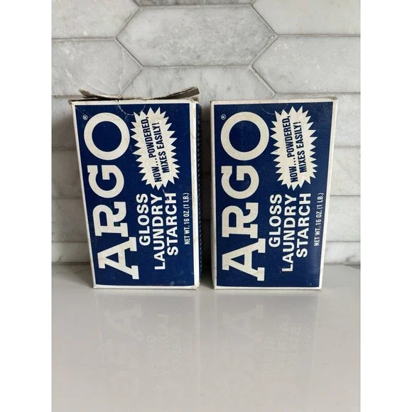 Vintage 1 Unopened ARGO Gloss Laundry Starch Powder 16oz Blue 1 Box Half Full