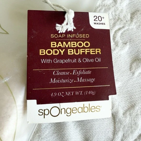 Spongeables Bamboo Body Buffer Grapefruit & Olive Oil Exfoliates 20 + Washes