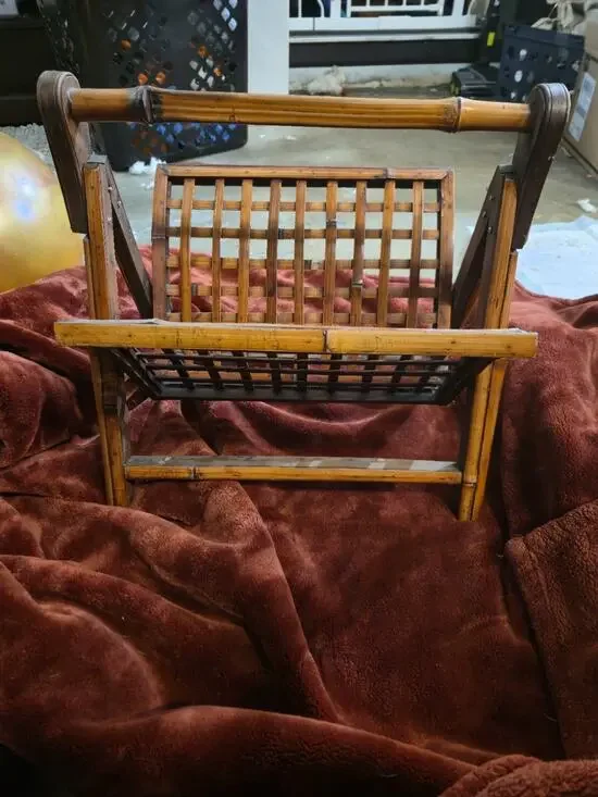 Vintage Bamboo Folding Magazine Rack Bentwood Rattan Boho MCM Hollywood Regency