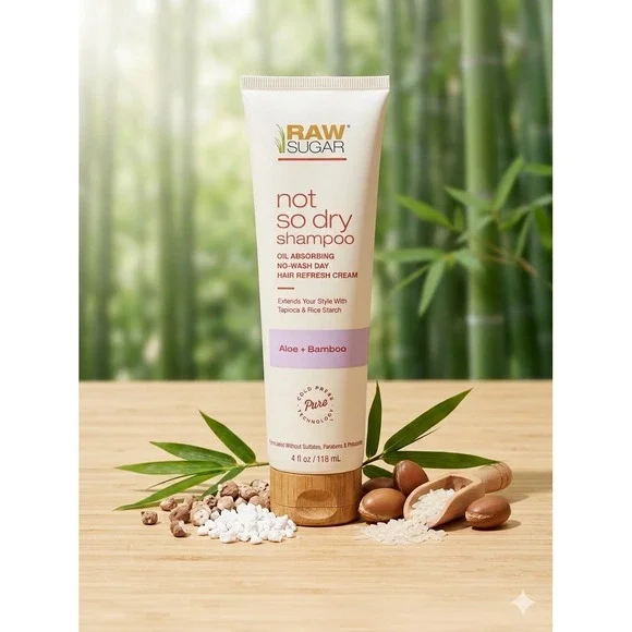 Raw Sugar Not So Dry Shampoo Hair Refresh Cream Aloe Bamboo‎ 4oz Oil Absorbing