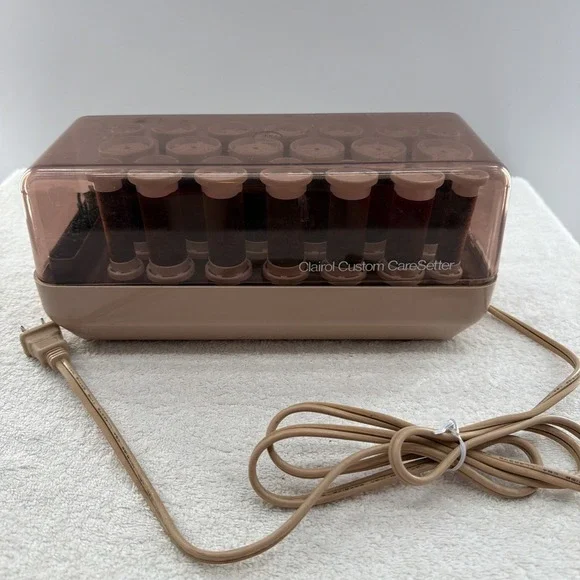Vtg Clairol Custom Care Setter 20 Hot Rollers & Clips KF-20 Works Flocked Velvet
