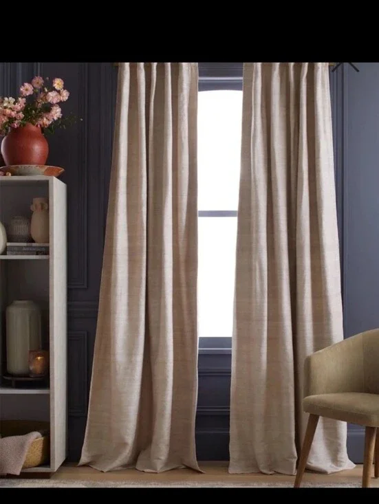 Quince Raw Silk True Blackout Curtain Panel 48x84 Ivory Single 48