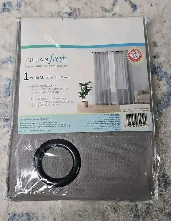 1 Fresh Arm & Hammer Grommet Voile Odor Neutralizing 59 x 84 Panel Grey