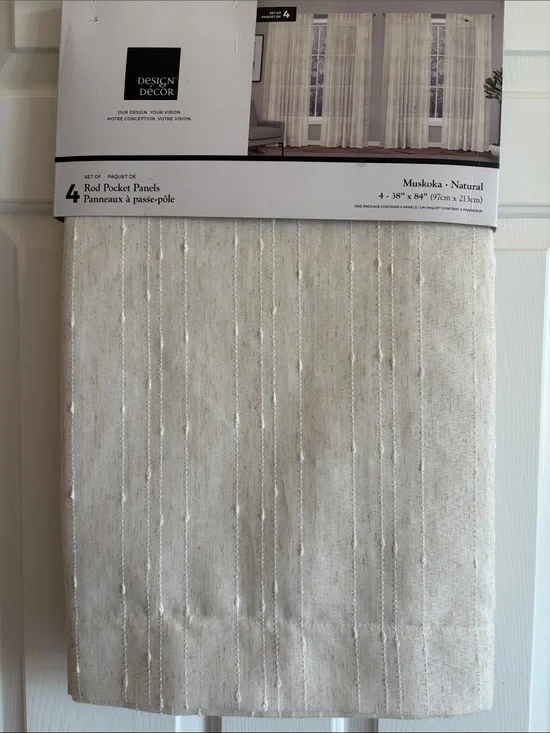Design Decor Muskoka -Natural Rod Pocket Curtain Panels - 4 panels