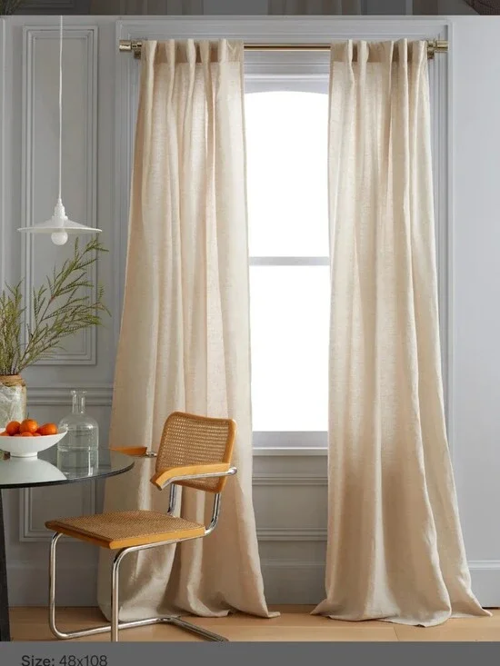 Quince 48x108 European Linen Light Filtering Flax 1 Panel Curtain 48