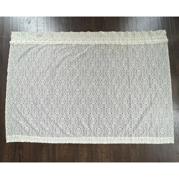 Vintage Ivory Lace Curtain Panel Valance 57x40 Floral Medallion Cottagecore Chic