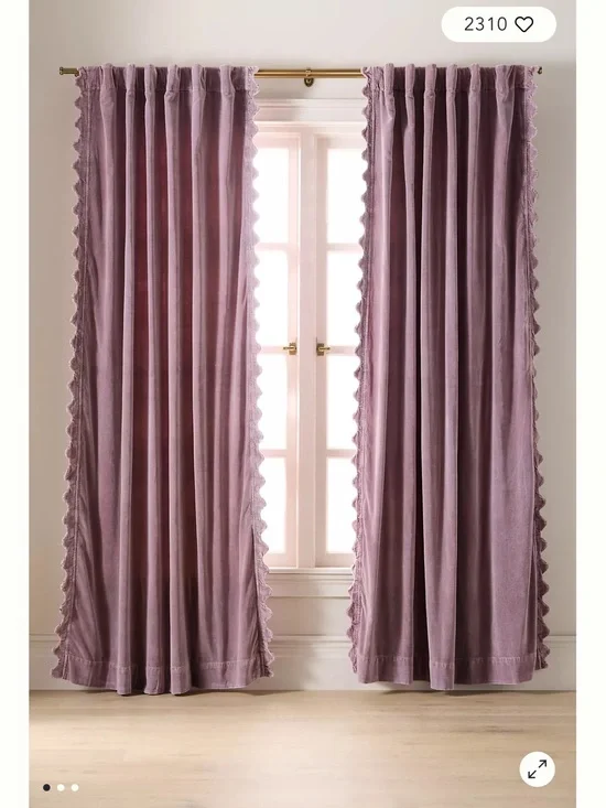 Anthropologie Trova Velvet Scalloped-Edge Curtain, Mauve