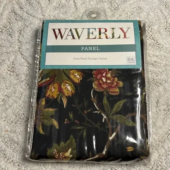 Waverly Felicite Noir Black Floral Window Panel or Material 100% Cotton 50